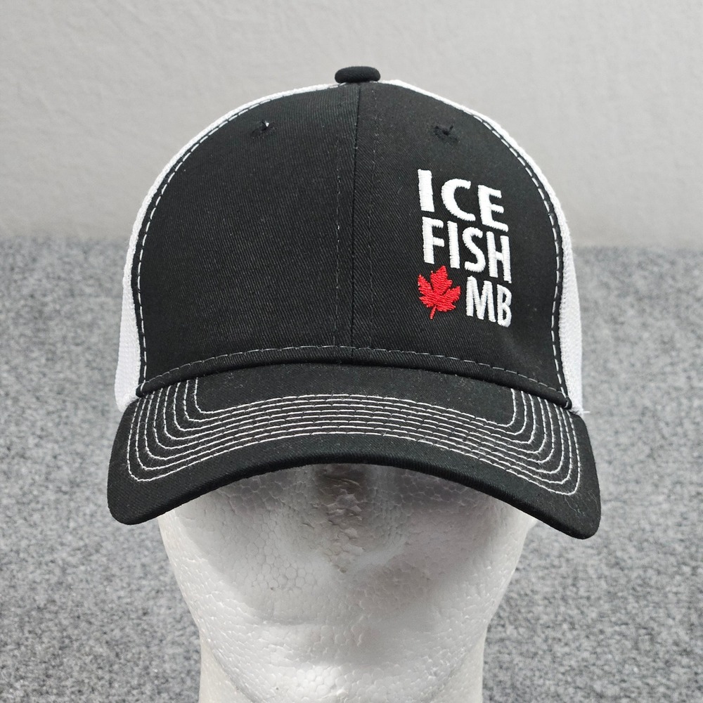 Ice Fishing Manitoba Trucker‎ Hat Cap Mens Black Fish MB Snapback Utility Wor